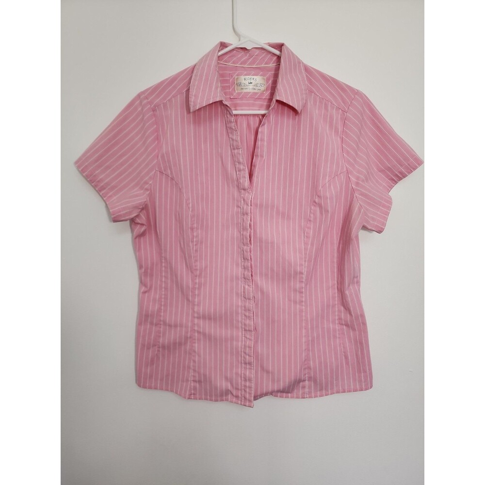 Riders by Lee Women's Pink Striped Size L Cotton Blend Button Up Shirt Cowgirl